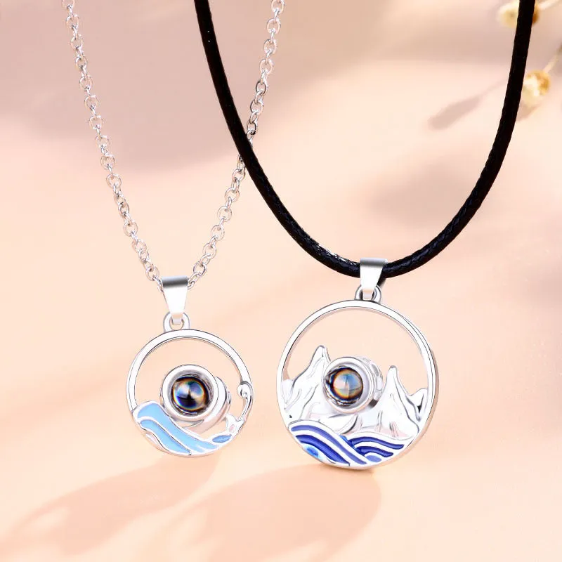 Custom Photo Projection Matching Couple Necklaces Set