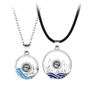 Custom Photo Projection Matching Couple Necklaces Set