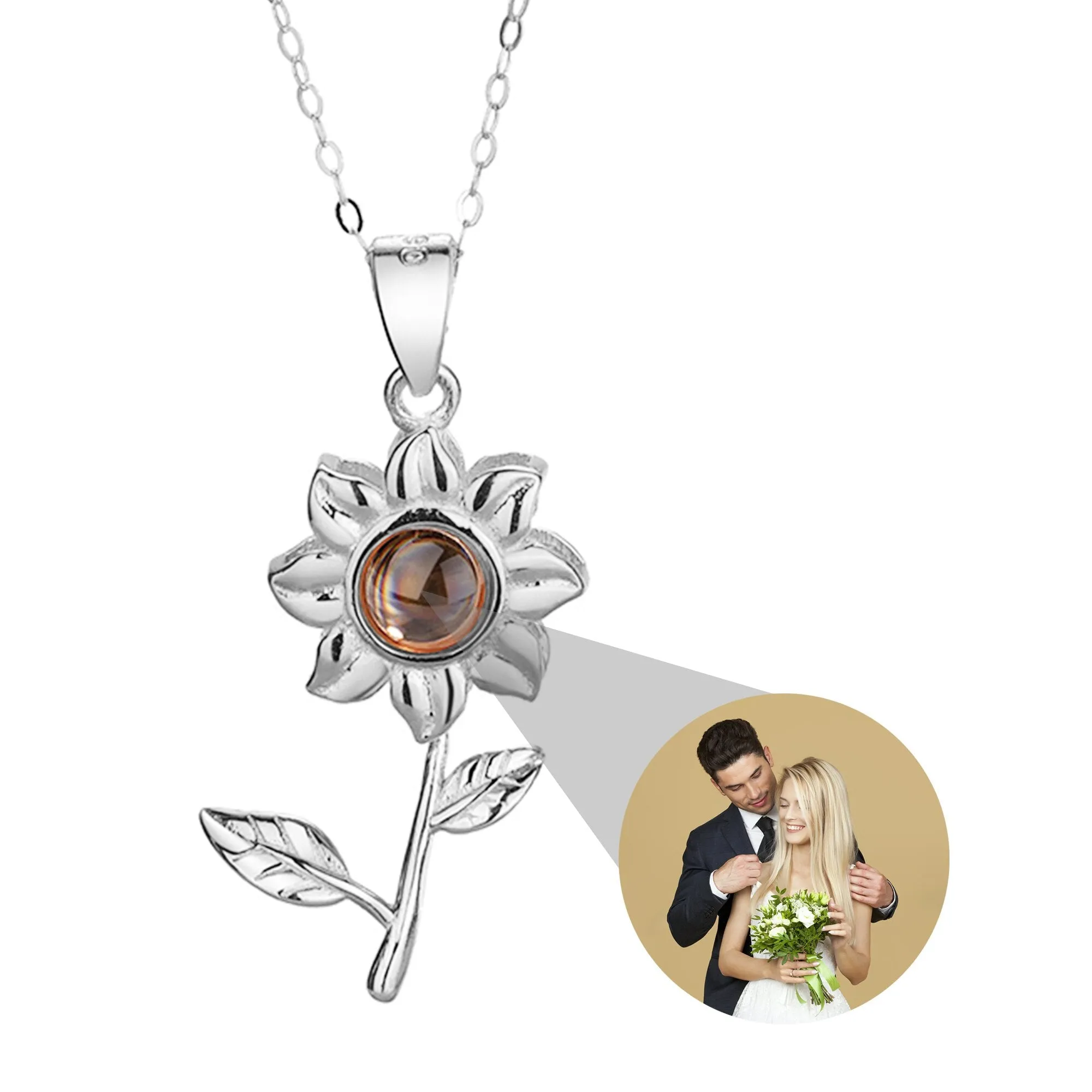 Custom SunFlower Projection Necklace Personalized Lover Keepsake Jewelry