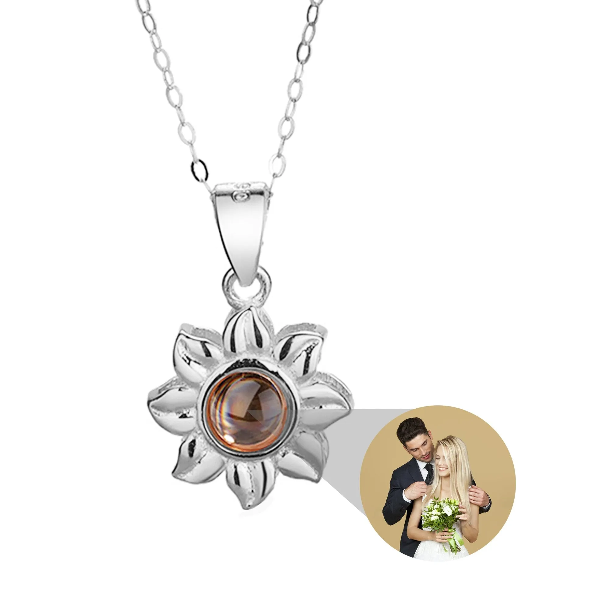 Custom SunFlower Projection Necklace Personalized Lover Keepsake Jewelry