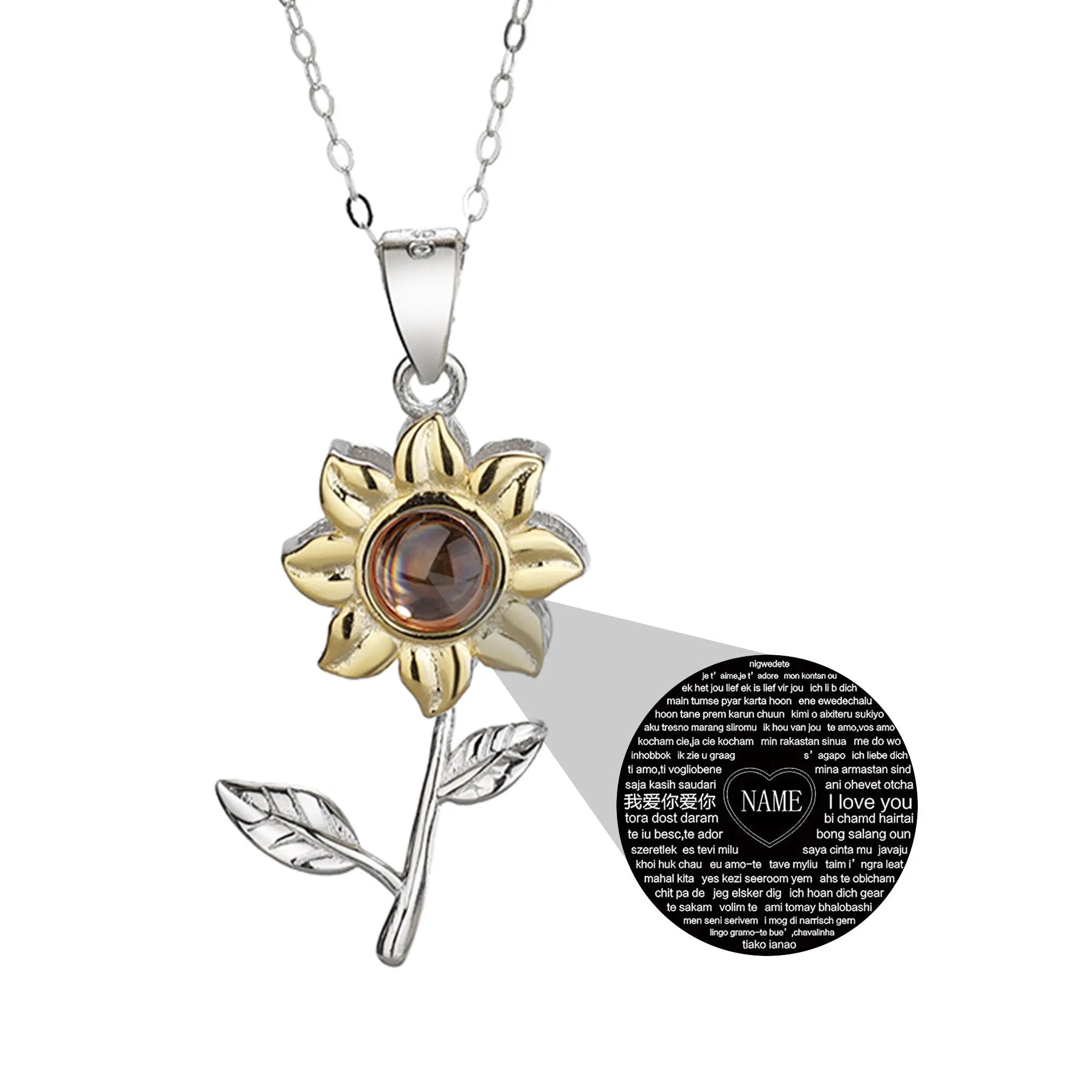 Custom SunFlower Projection Necklace Personalized Lover Keepsake Jewelry