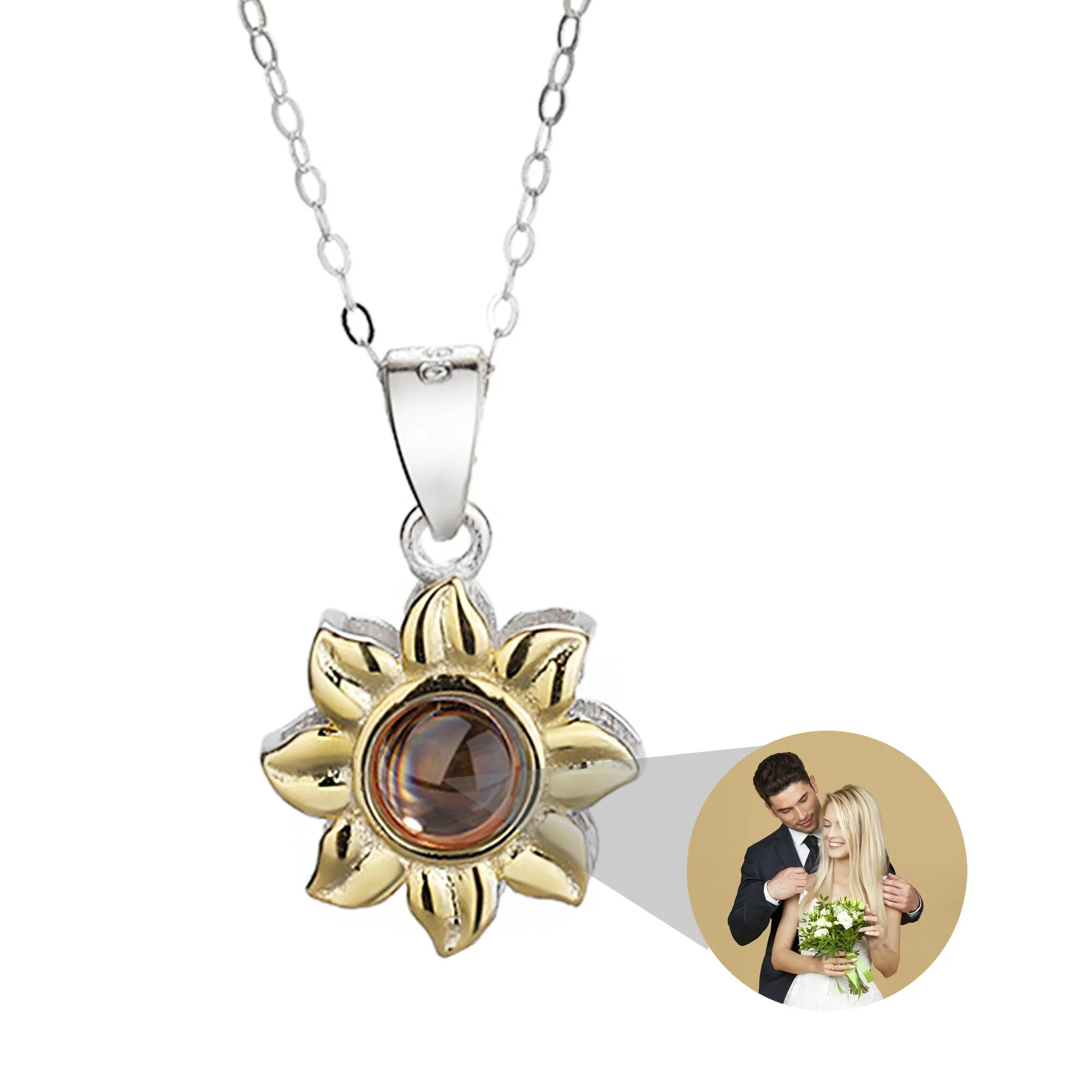 Custom SunFlower Projection Necklace Personalized Lover Keepsake Jewelry