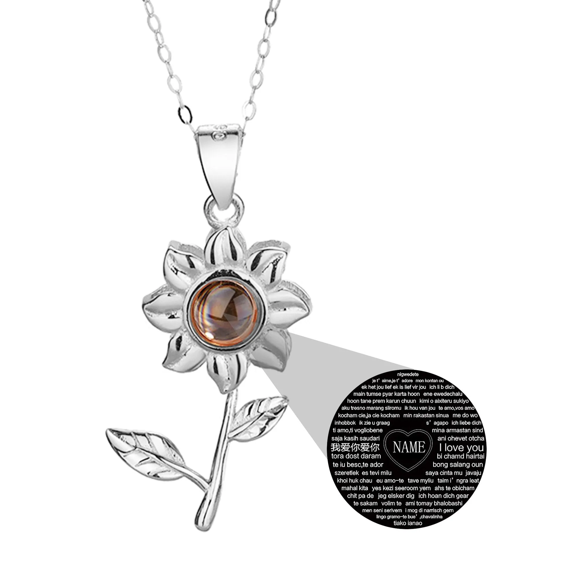 Custom SunFlower Projection Necklace Personalized Lover Keepsake Jewelry