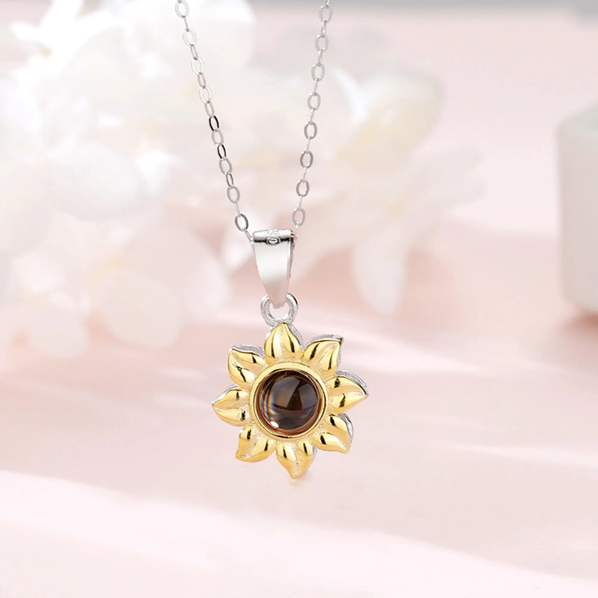 Custom SunFlower Projection Necklace Personalized Lover Keepsake Jewelry