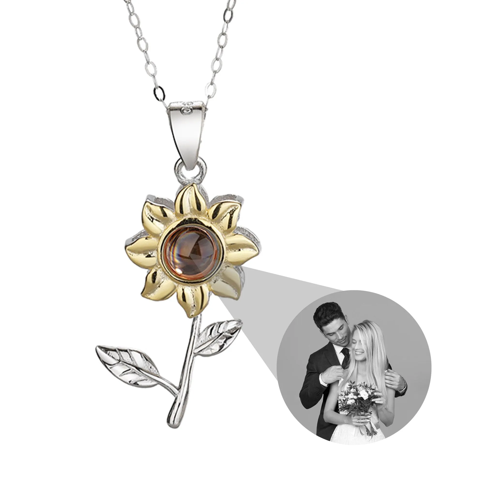 Custom SunFlower Projection Necklace Personalized Lover Keepsake Jewelry