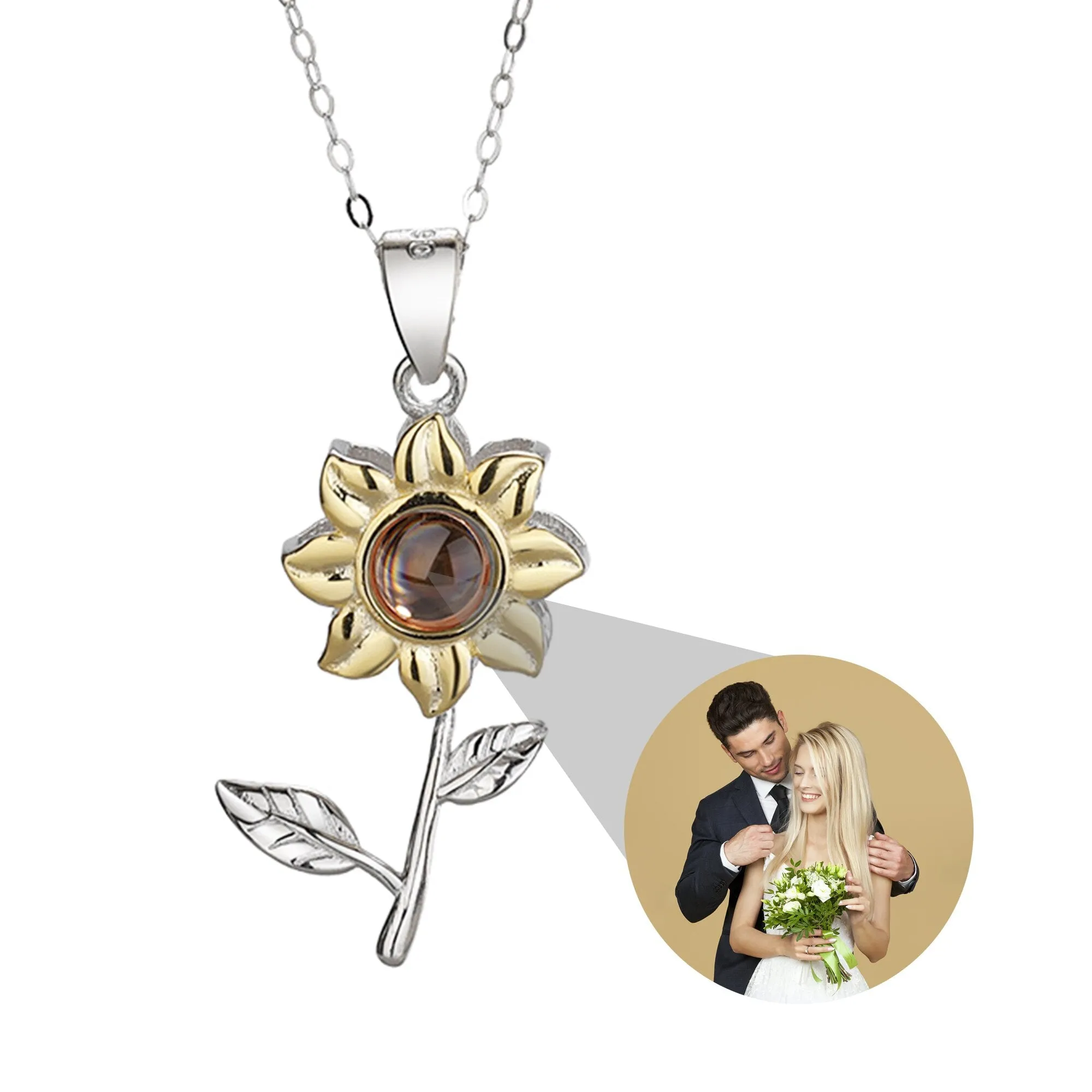 Custom SunFlower Projection Necklace Personalized Lover Keepsake Jewelry