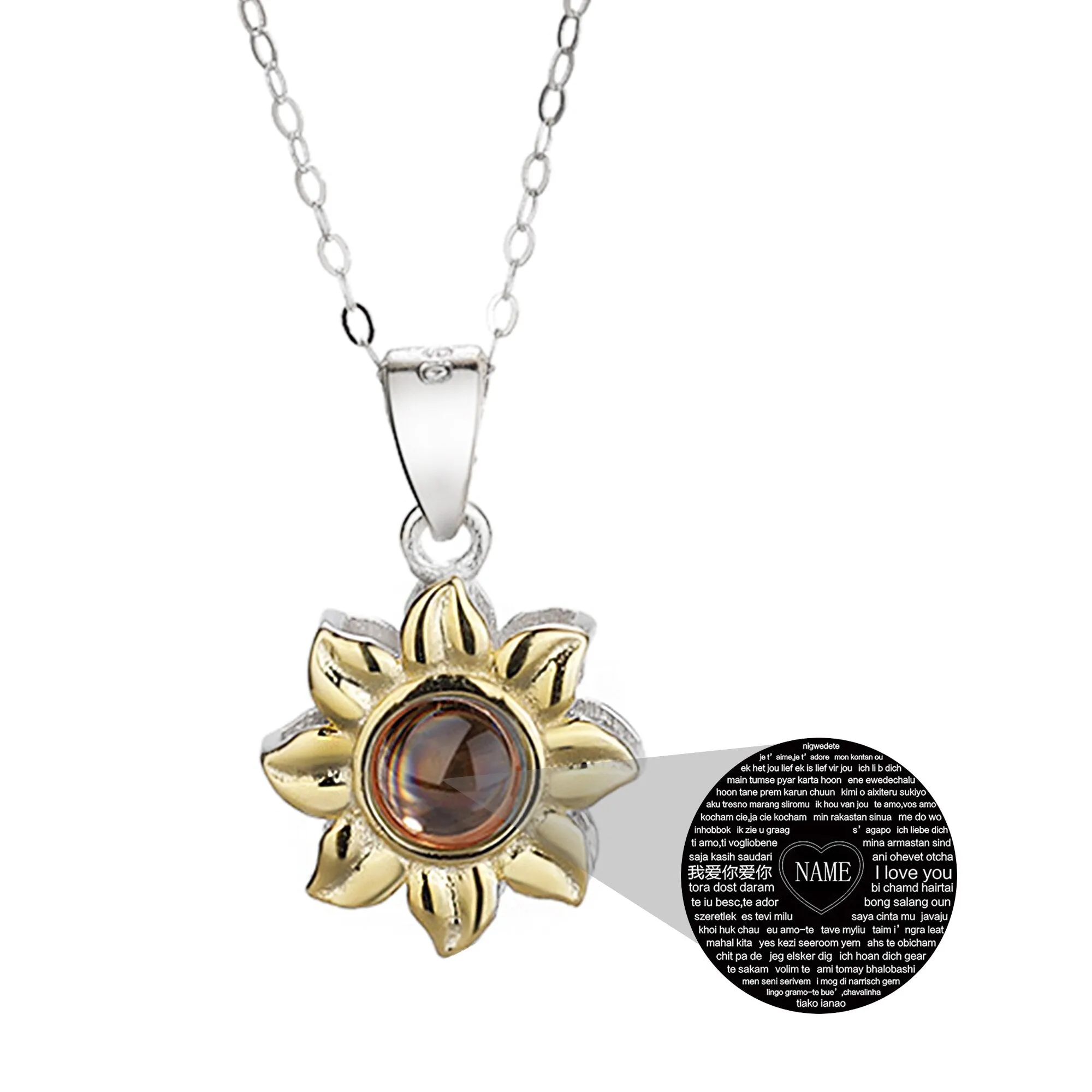 Custom SunFlower Projection Necklace Personalized Lover Keepsake Jewelry