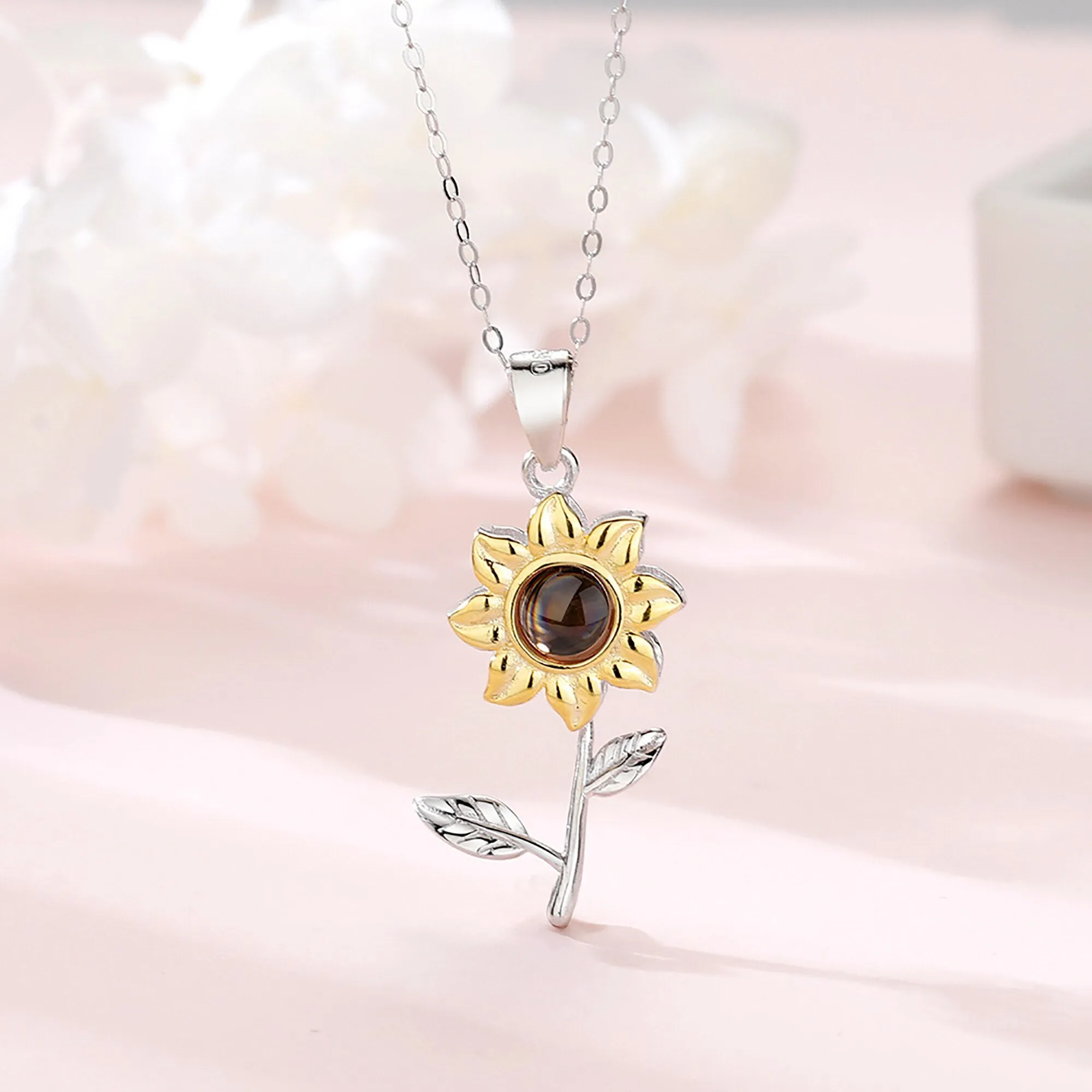 Custom SunFlower Projection Necklace Personalized Lover Keepsake Jewelry