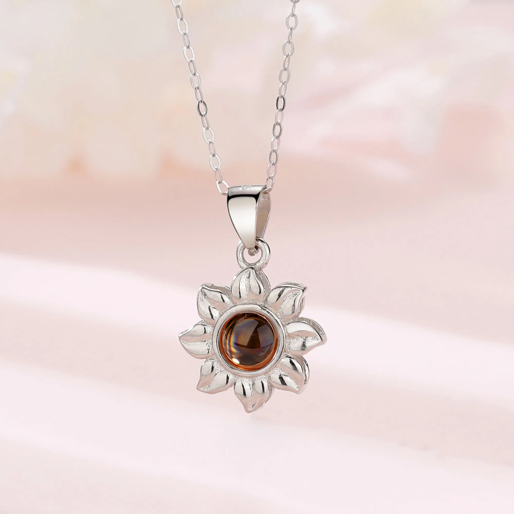 Custom SunFlower Projection Necklace Personalized Lover Keepsake Jewelry