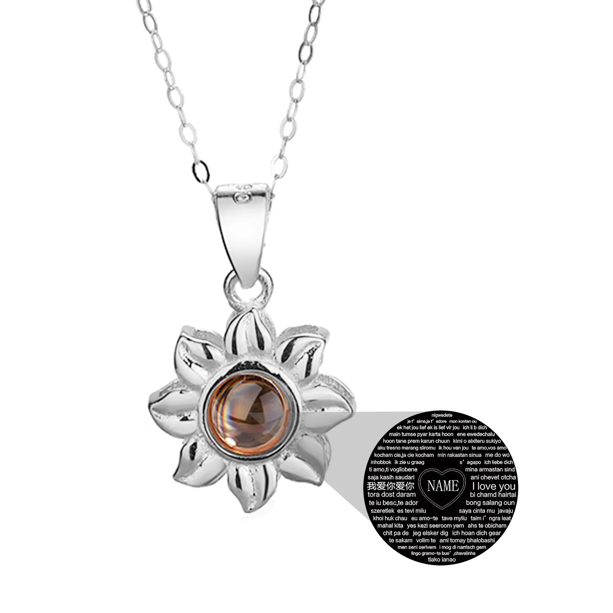 Custom SunFlower Projection Necklace Personalized Lover Keepsake Jewelry