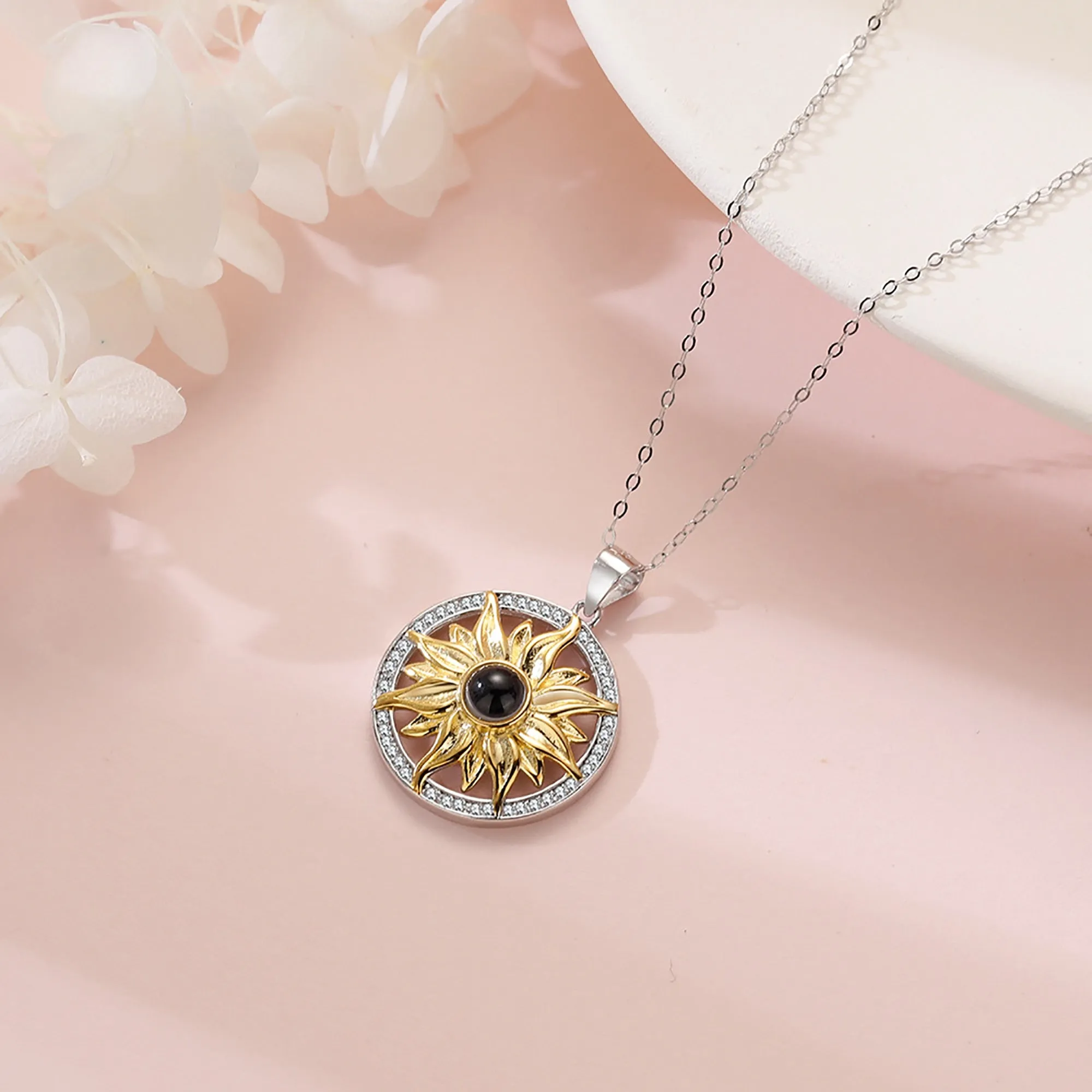 Custom SunFlower Projection Necklace Personalized Lover Keepsake Jewelry