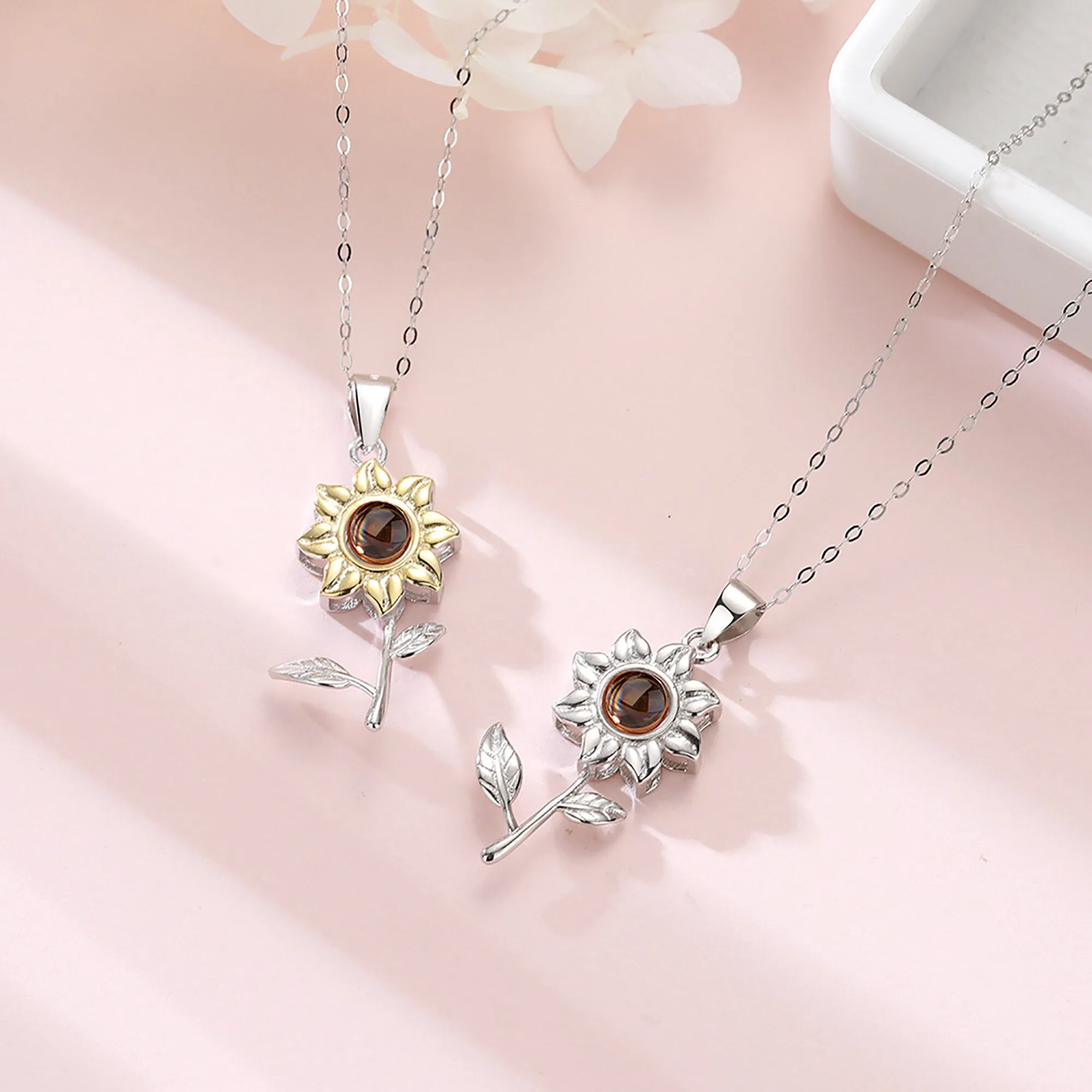 Custom SunFlower Projection Necklace Personalized Lover Keepsake Jewelry