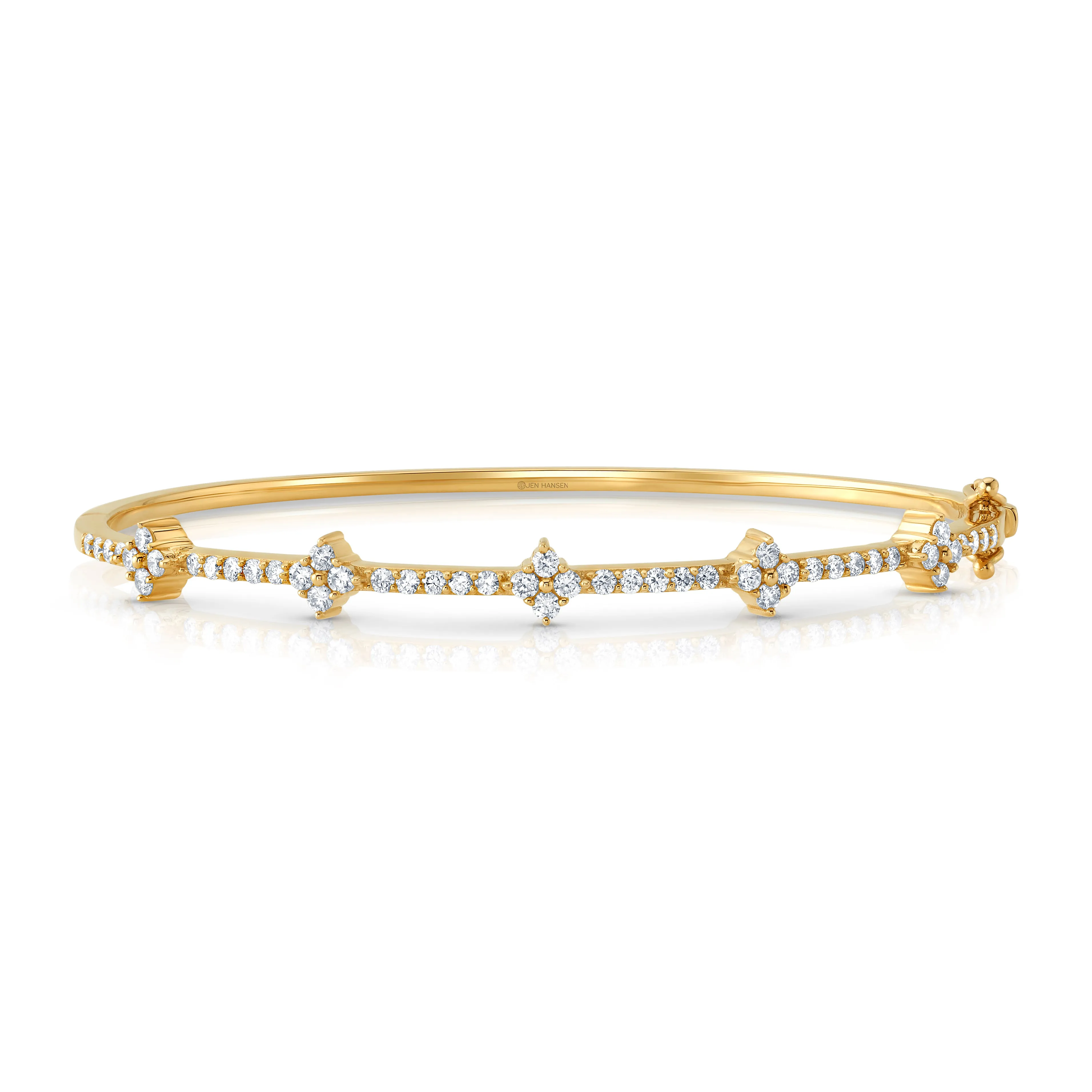 Diamond clover bangle, 14kt gold