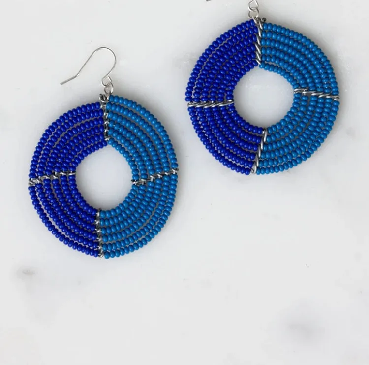 Dusky Blue And Cobalt Ngare Earrings By Bohemia Designs