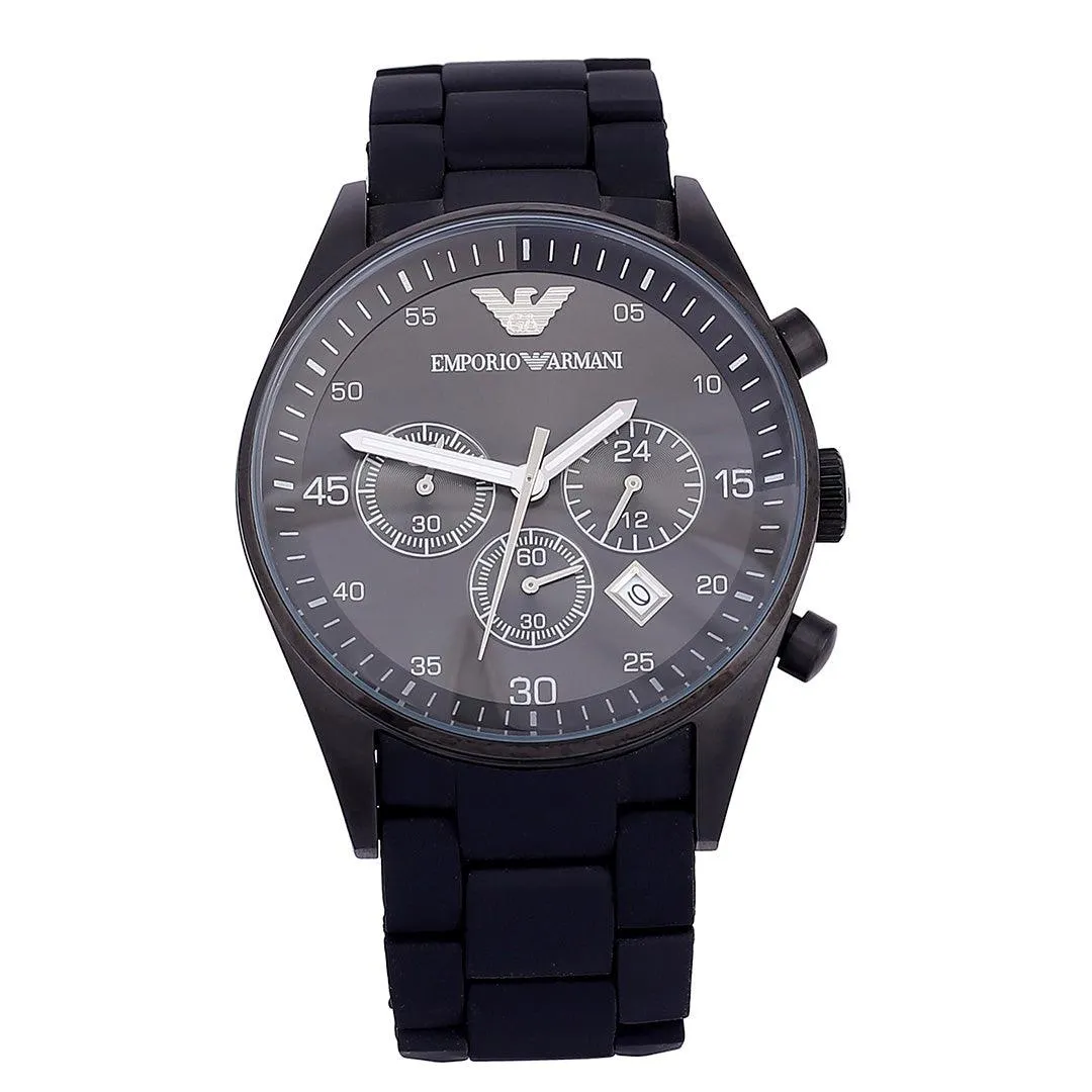 Emp Chronograph Black Dial Black Silicone Bracelet Men's Watch