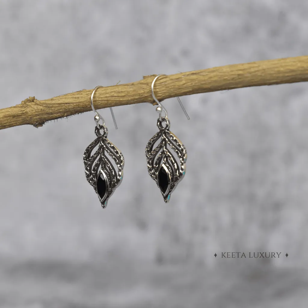 Feather - Black Onyx Earrings