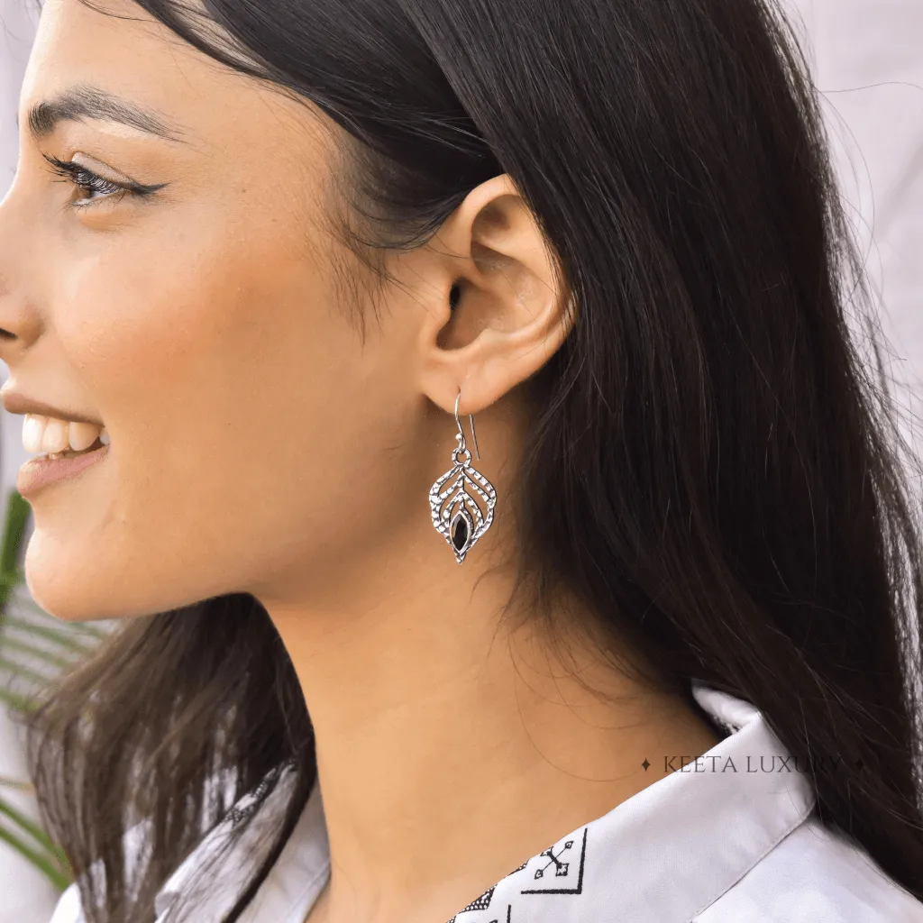 Feather - Black Onyx Earrings