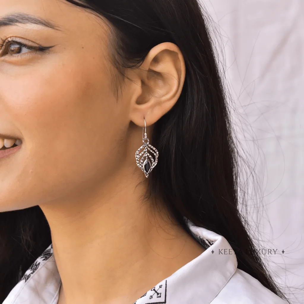 Feather - Black Onyx Earrings