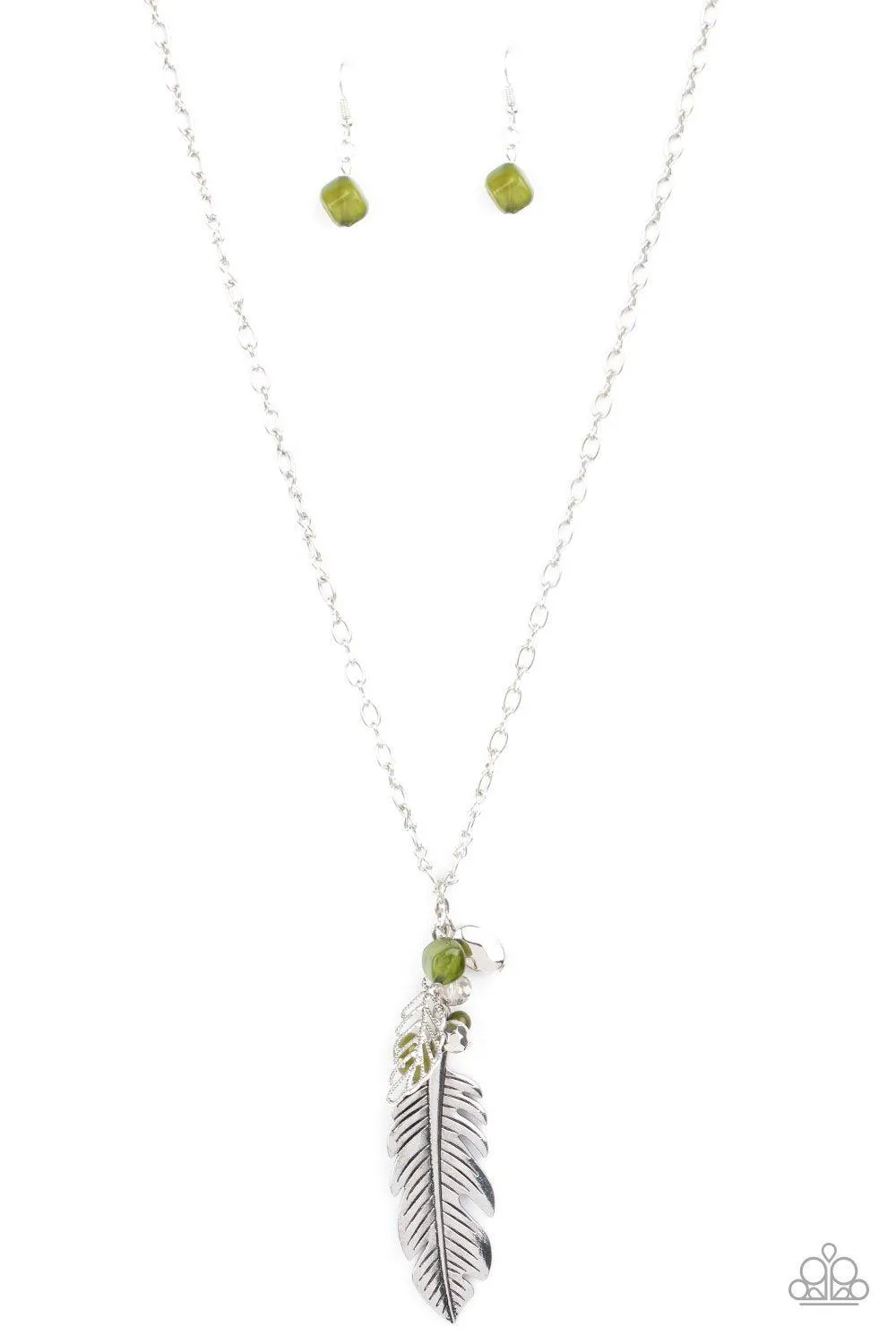 Feather Flair Green and Silver Feather Necklace - Paparazzi Accessories