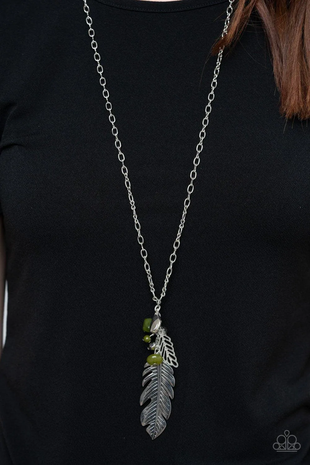 Feather Flair Green and Silver Feather Necklace - Paparazzi Accessories