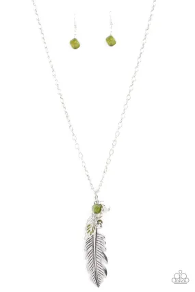 Feather Flair Green and Silver Feather Necklace - Paparazzi Accessories