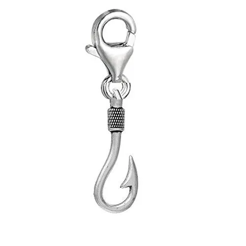 Fisherman's Fish Hook Tool Clip on Pendant Charm for Bracelet or Necklace