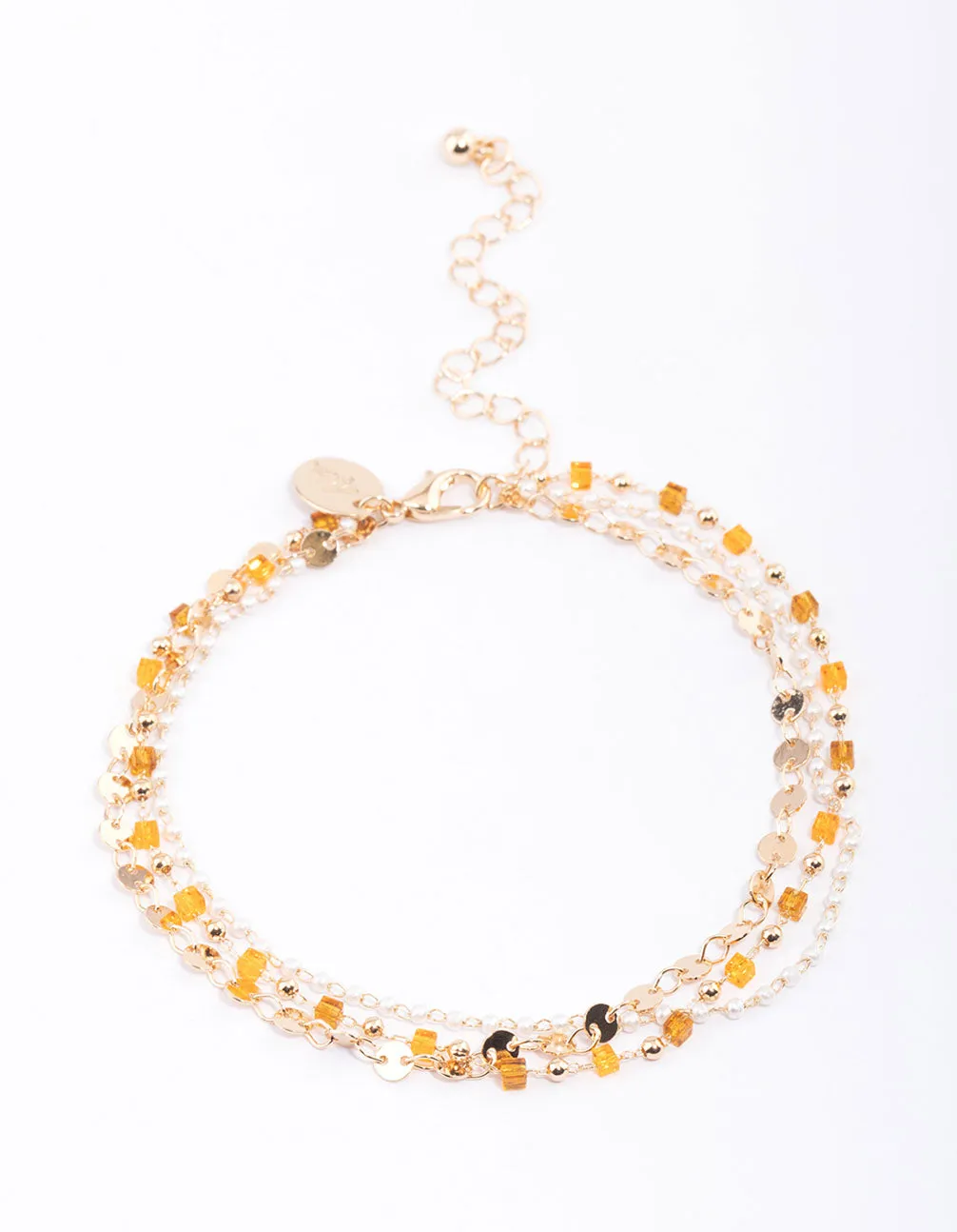 Gold Bead & Pearl Layered Anklet