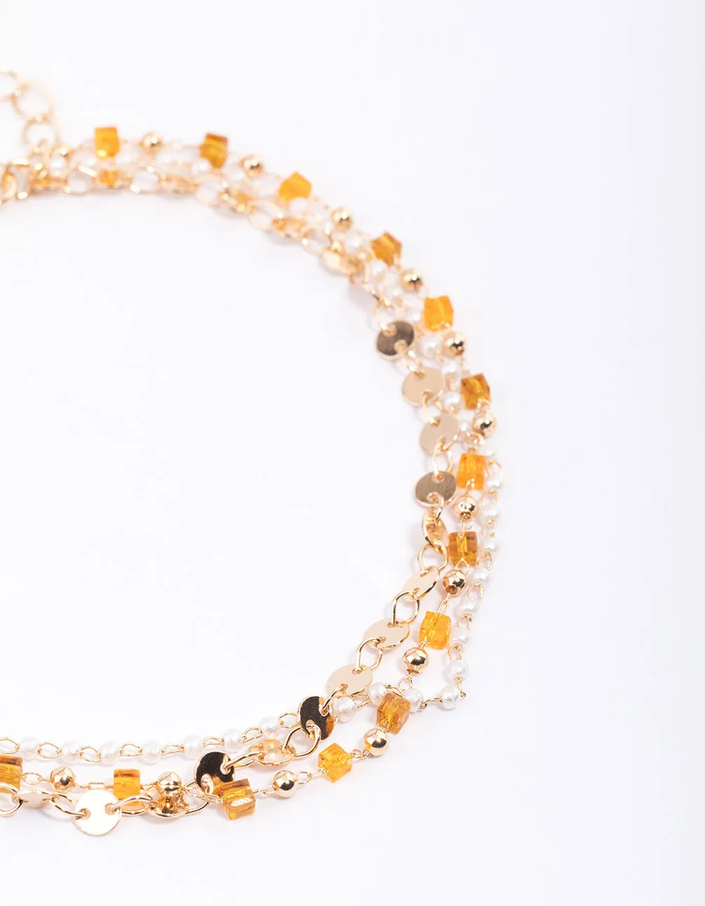 Gold Bead & Pearl Layered Anklet