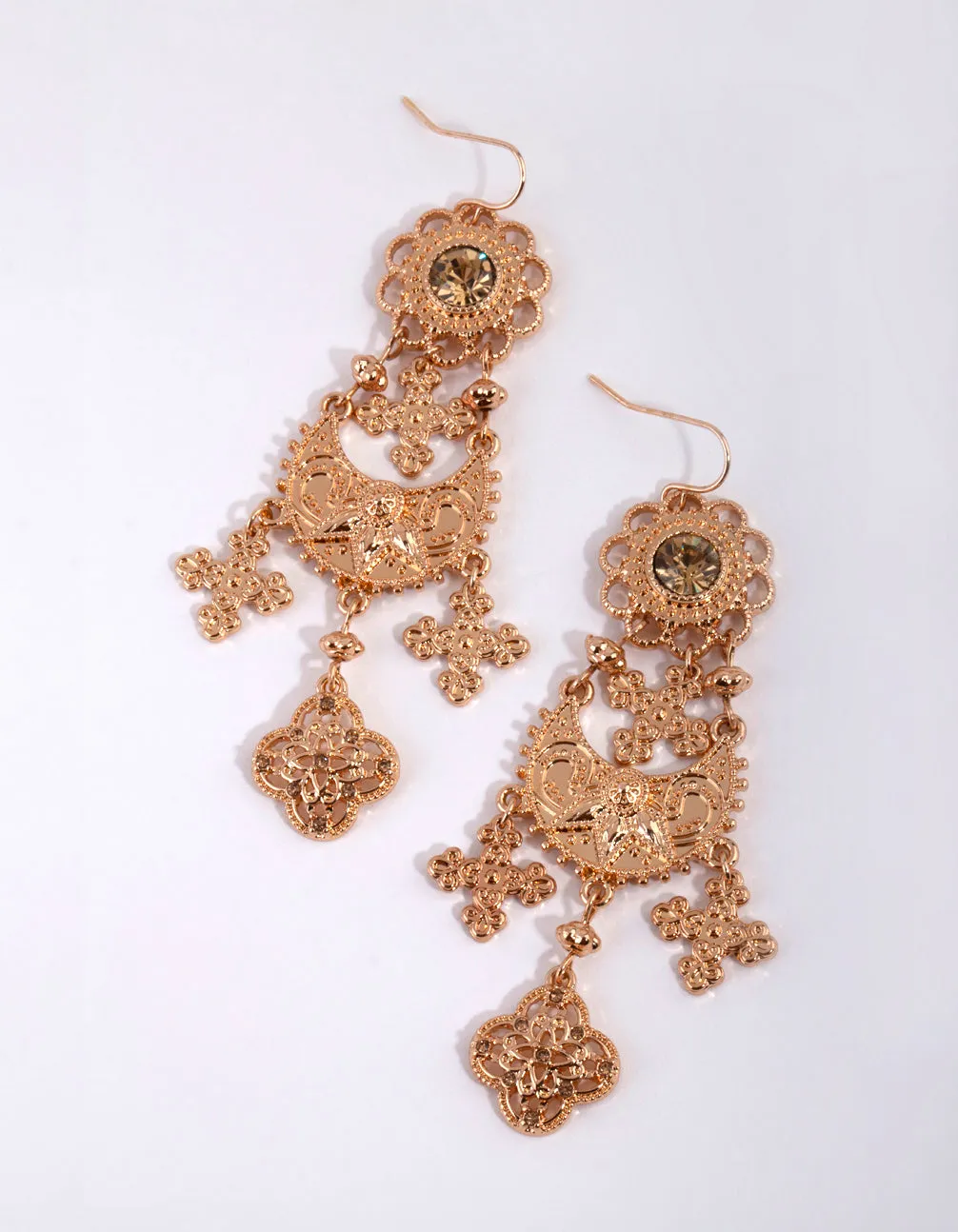 Gold Fancy Filigree Drop Earrings