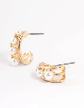 Gold Graduated Pearl Huggie Earrings