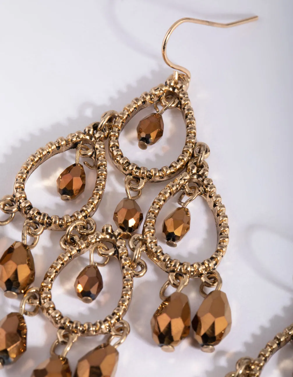 Gold Metal & Facet Bead Drop Earrings