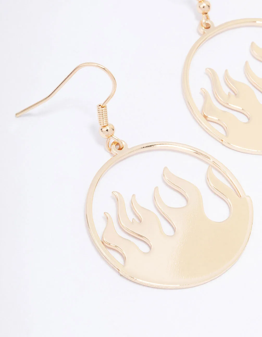 Gold Round Flame Drop Earrings