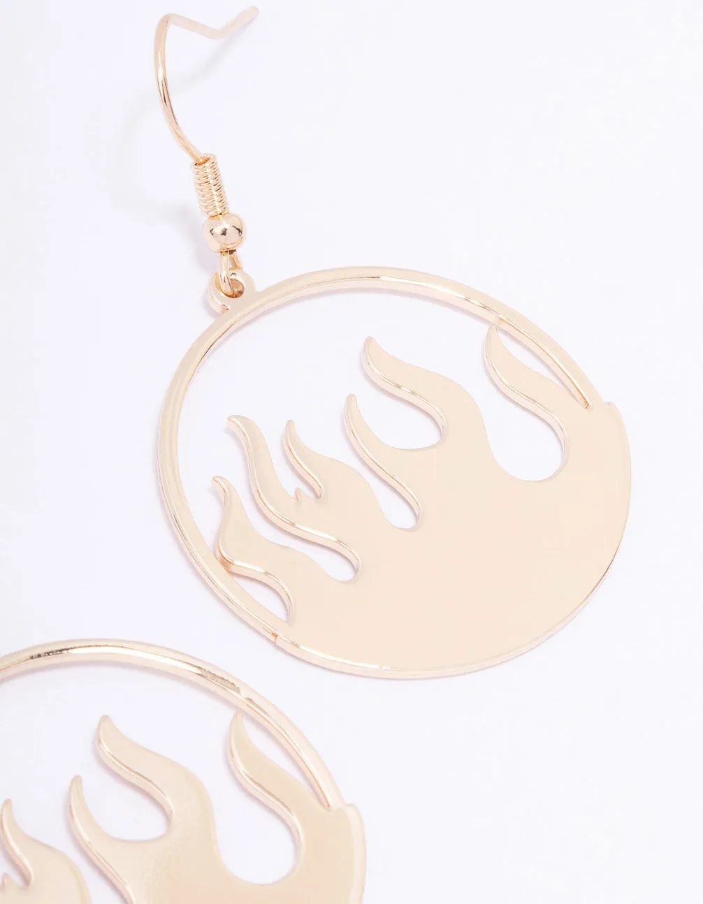 Gold Round Flame Drop Earrings