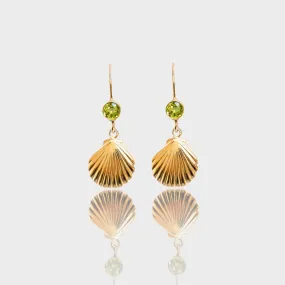 Gold Shell Peridot Earrings