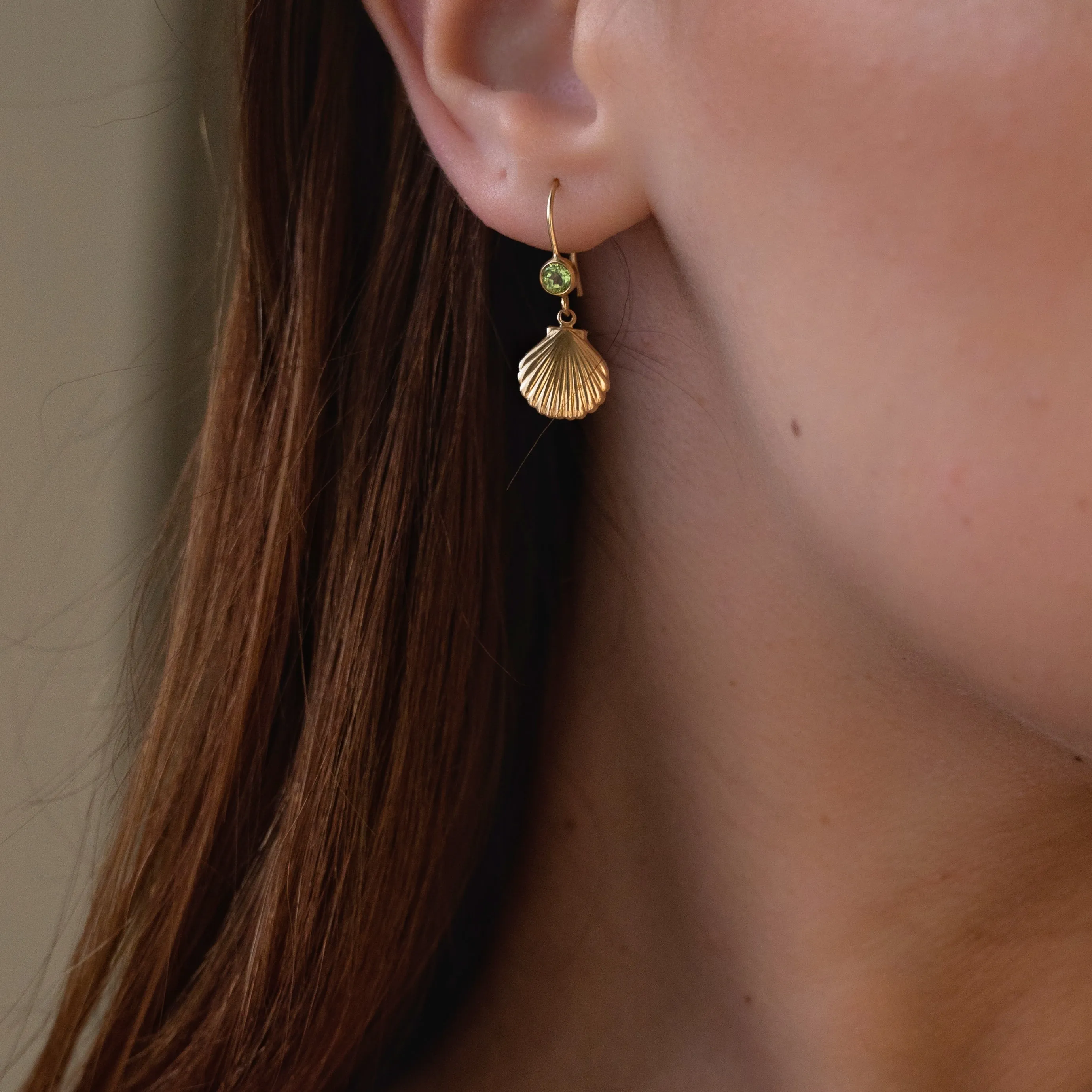 Gold Shell Peridot Earrings