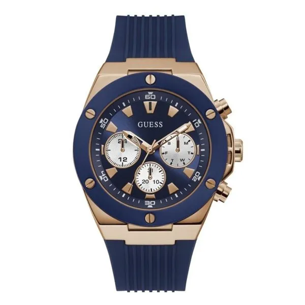 Guess Blue Silicone Strap Blue Dial Chronograph Quartz Watch for Gents - W0057G2