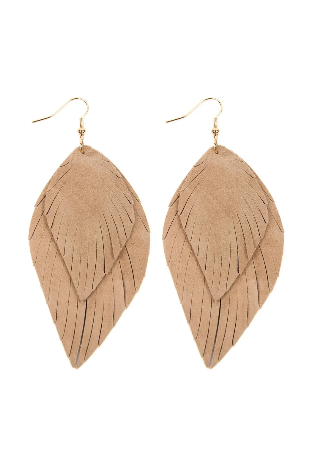 Hde2445 - Layered Fringe Leather Hook Earrings