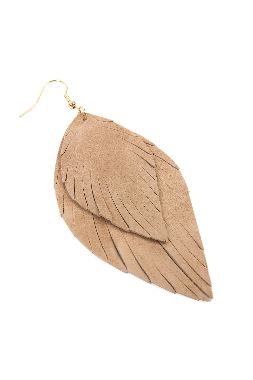 Hde2445 - Layered Fringe Leather Hook Earrings