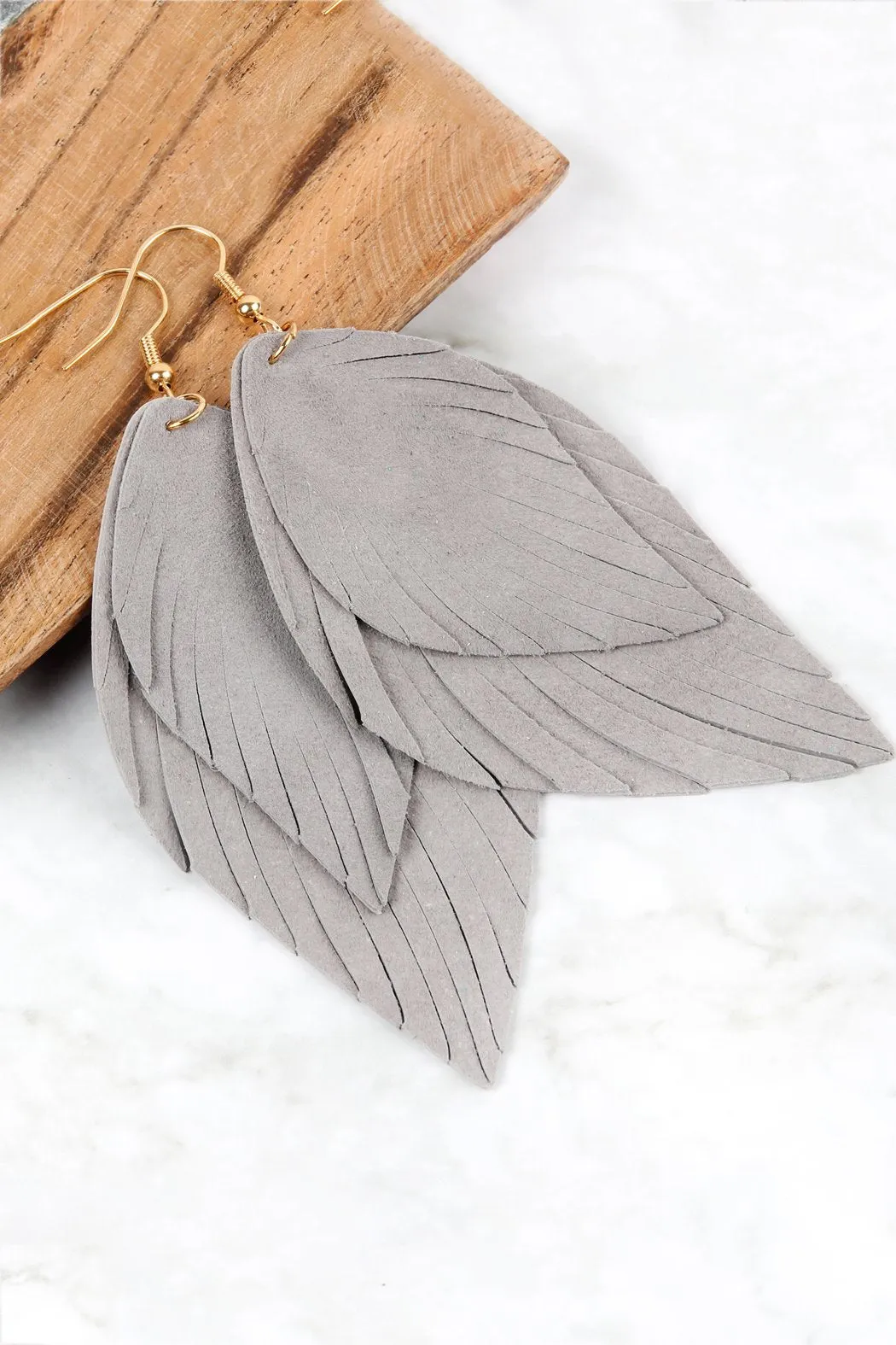 Hde2445 - Layered Fringe Leather Hook Earrings