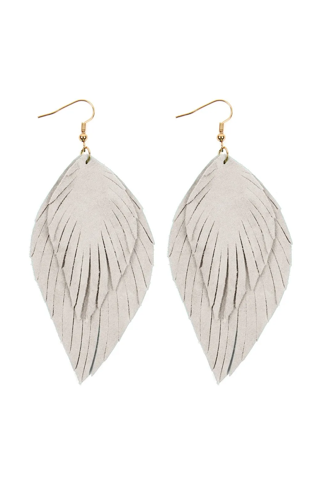 Hde2445 - Layered Fringe Leather Hook Earrings