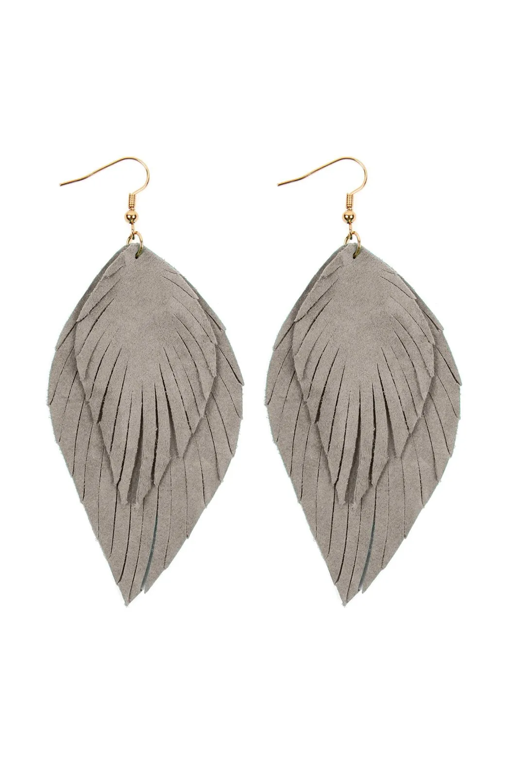 Hde2445 - Layered Fringe Leather Hook Earrings