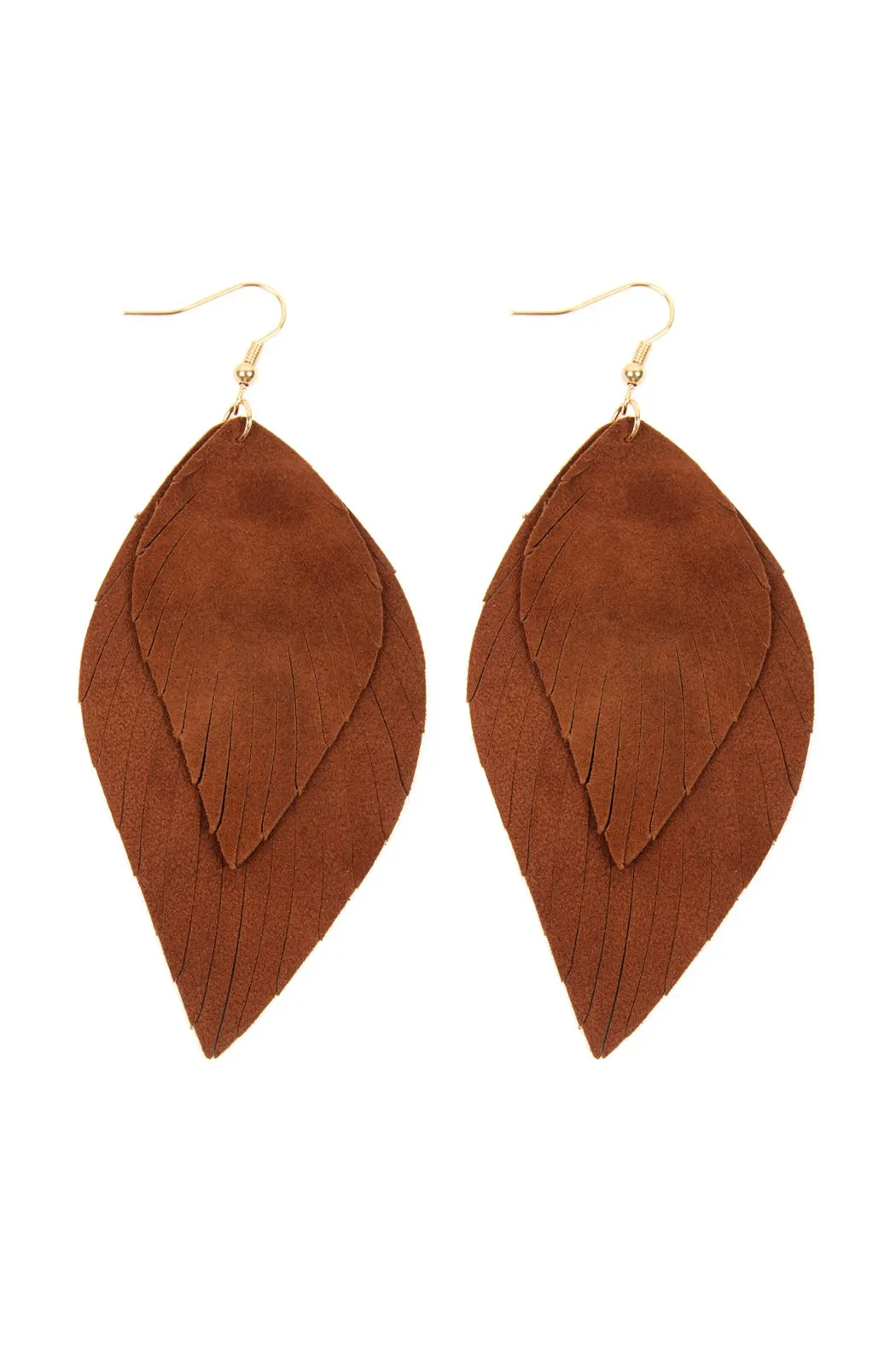 Hde2445 - Layered Fringe Leather Hook Earrings