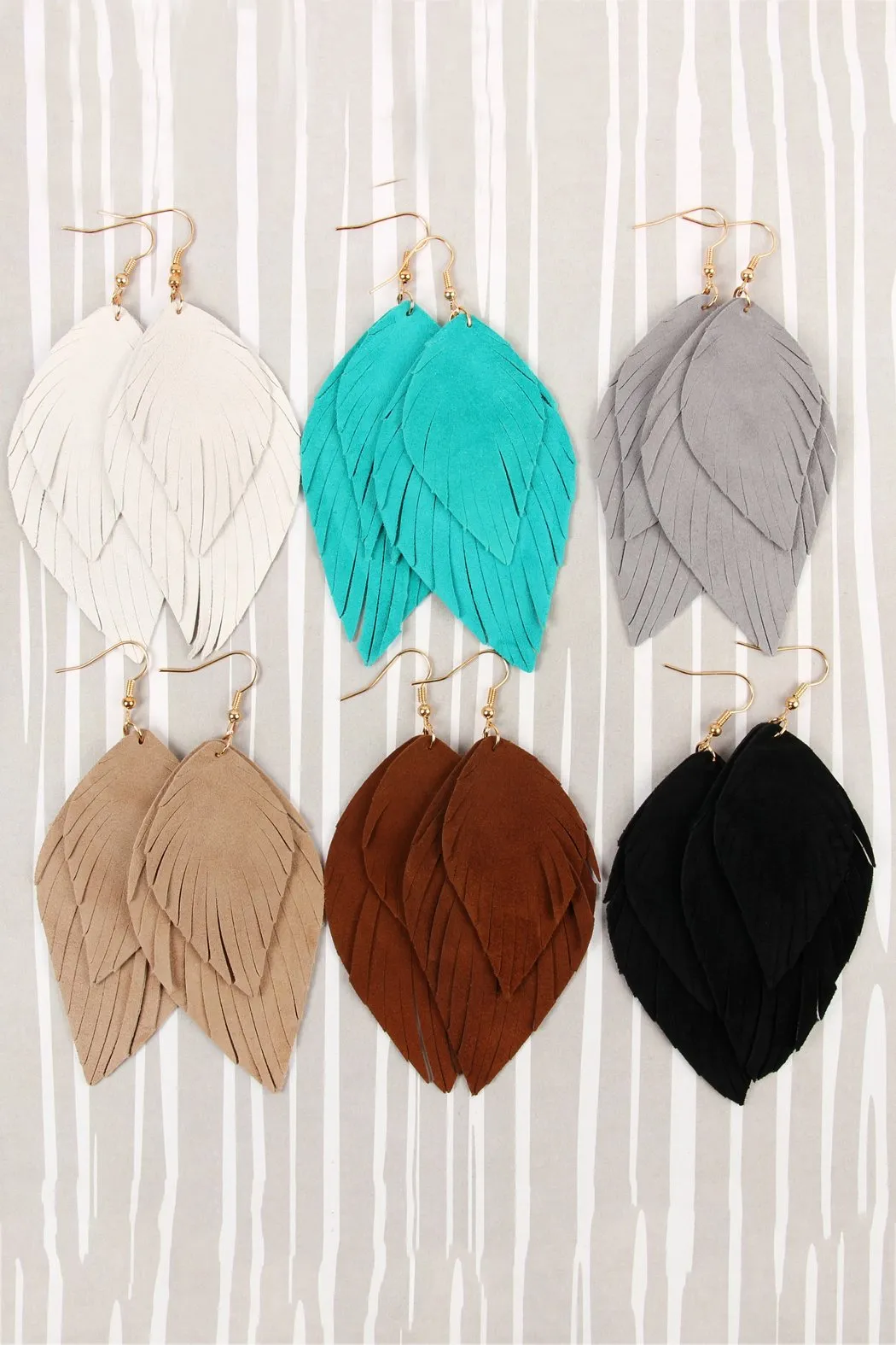 Hde2445 - Layered Fringe Leather Hook Earrings