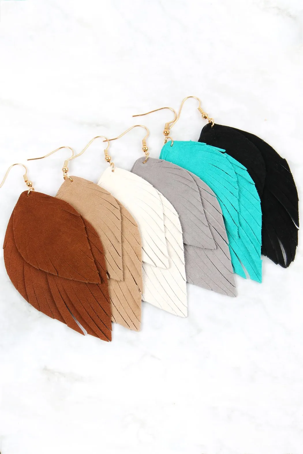 Hde2445 - Layered Fringe Leather Hook Earrings