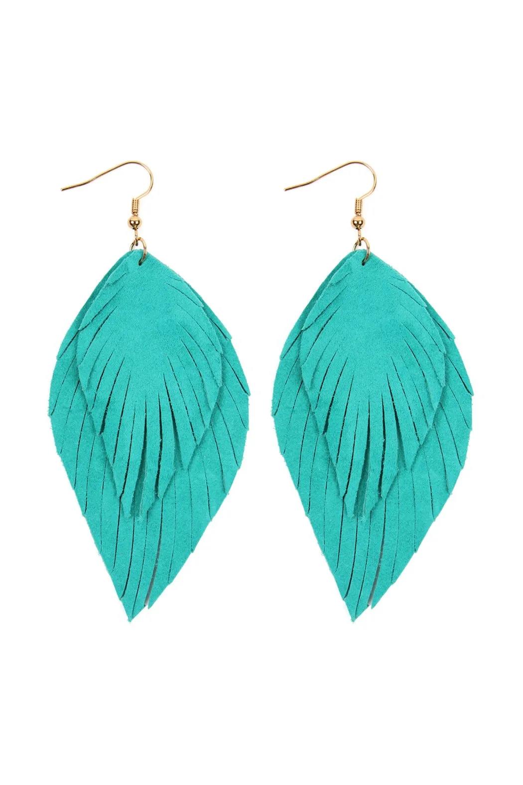 Hde2445 - Layered Fringe Leather Hook Earrings