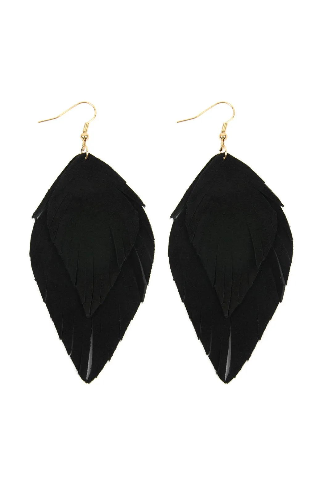 Hde2445 - Layered Fringe Leather Hook Earrings