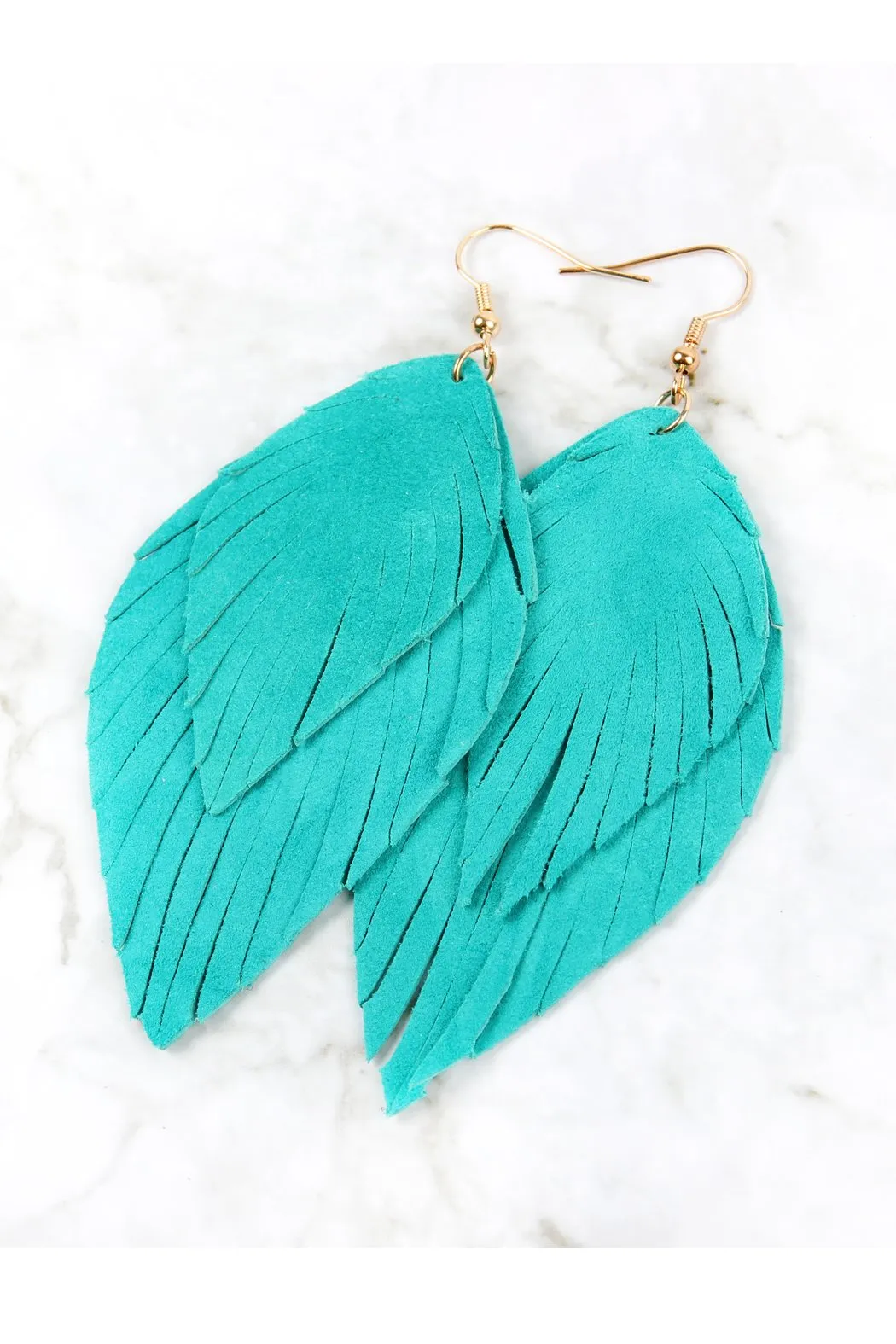 Hde2445 - Layered Fringe Leather Hook Earrings