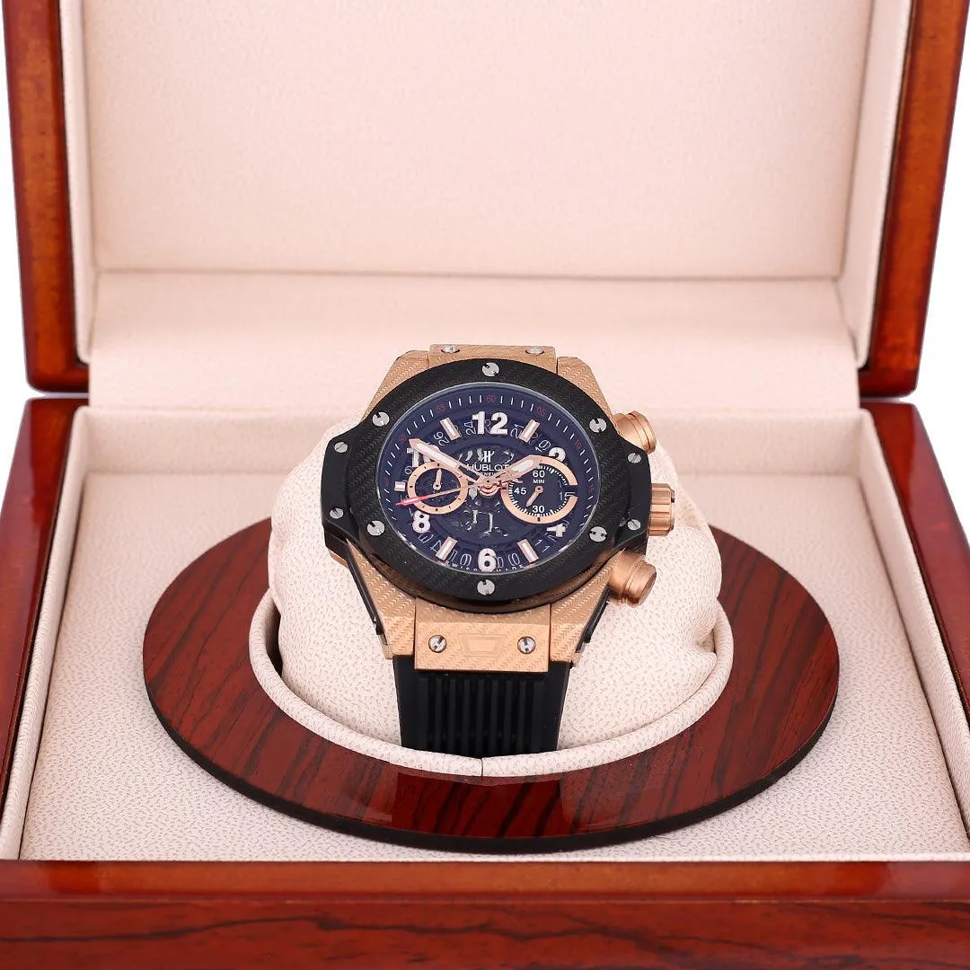 Hub Chronograph Rubber Strap Gold Watch