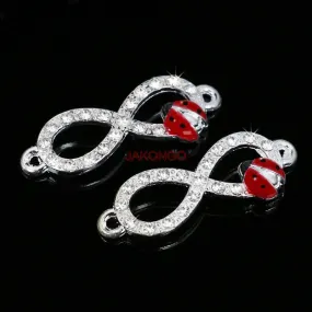 JAKONGO Silver Plated Enamel Ladybug Infinity Connectors for Jewelry Making Bracelet Findings Accessories DIY Craft 33x11mm