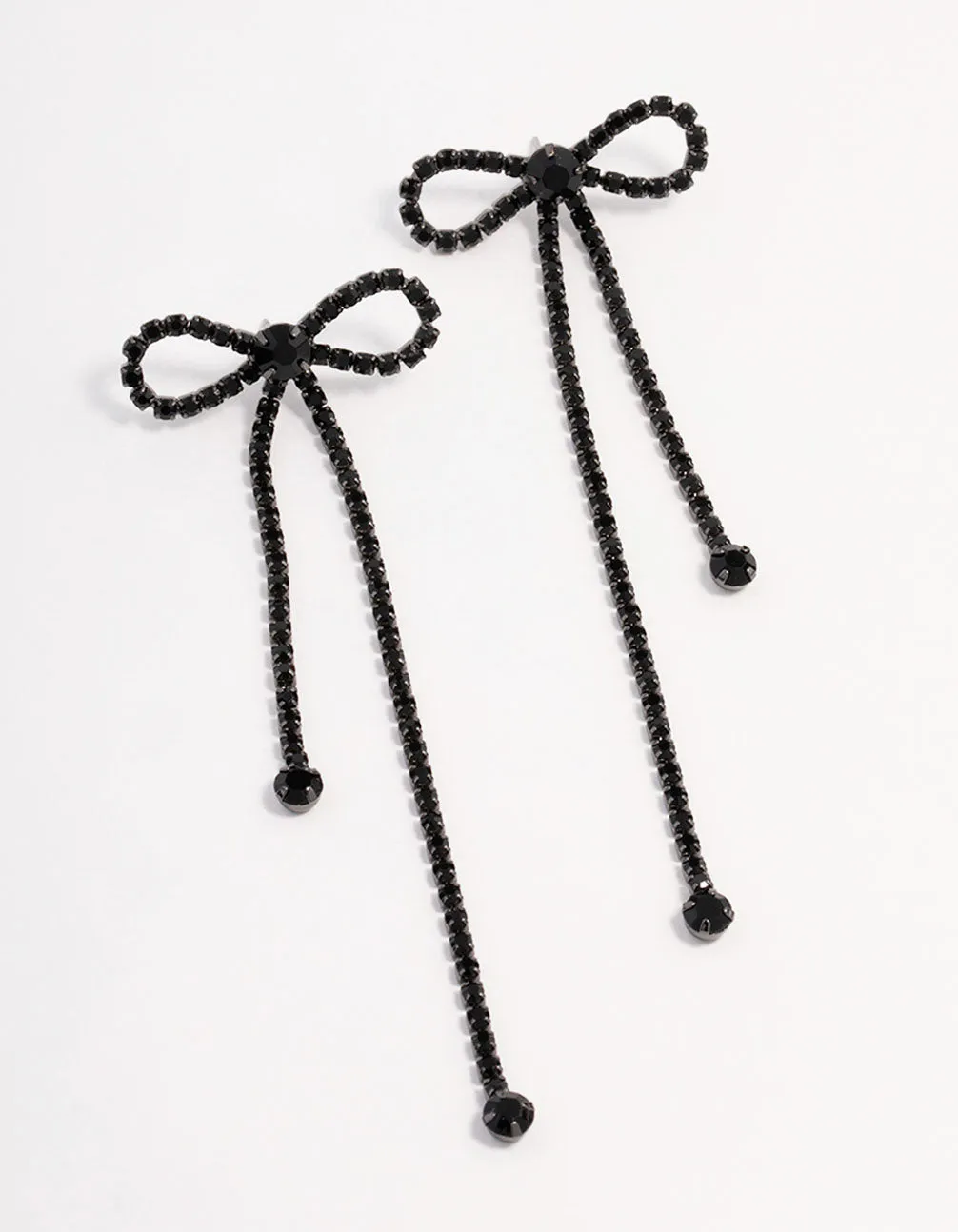 Jet Black Diamante Bow Drop Earrings